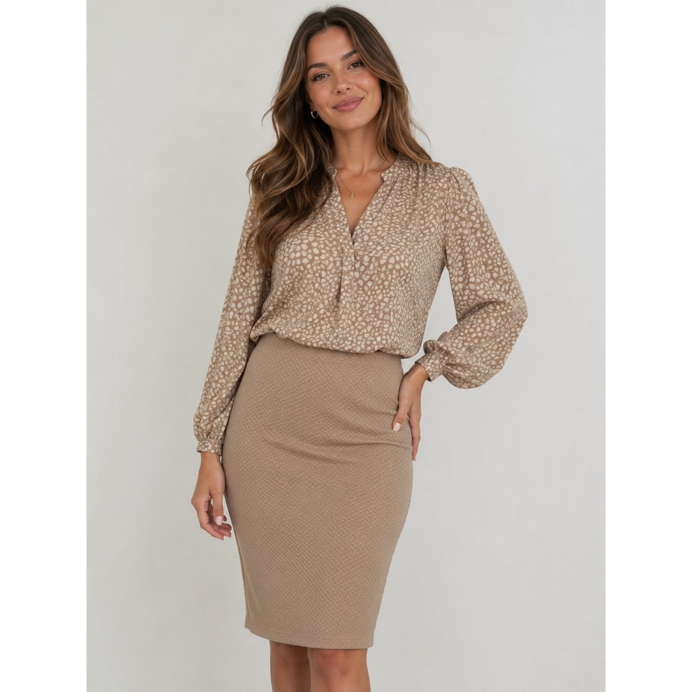 Forever 21‎ Womens Tan Textured Basketweave Bodycon Pencil Skirt Size L New